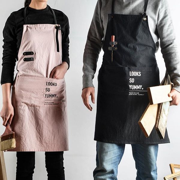 

20apron cotton and linen baking solid color studio korean work overalls waist kitchen gown butcher apron1