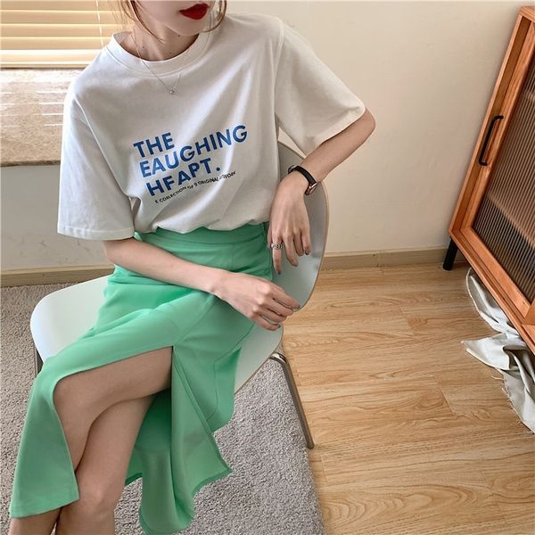 

5gafh two summer loose and versatile printed short sleeves skirt fresh yzsa852 short skirt small split piece set 9nvrv, Gray