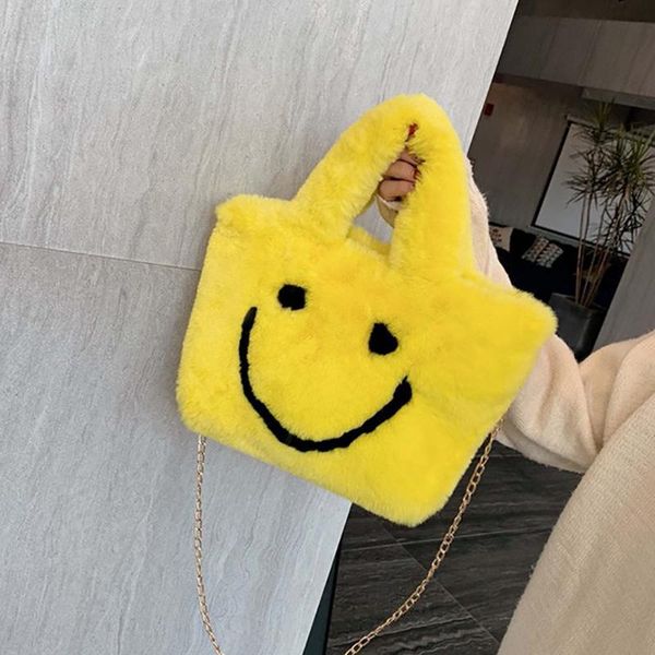 

women fur plush messenger bag smile mini artificial fur handbags winter cross body comfortable cute bag shoulder bags #25