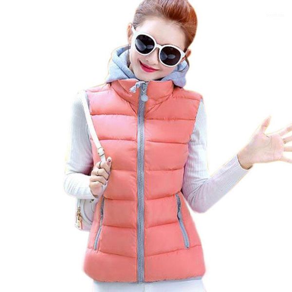 

women winter autumn cotton collar hooded down vest removable hat 2020 new female winter warm jacket outerwear thicken qh04811, Black;white