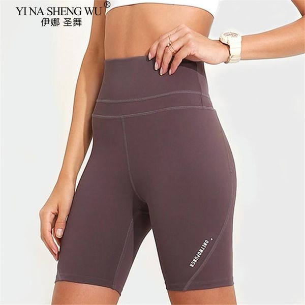 

summer high waist seamless yoga shorts women fitness clothing push up hip gym shorts sports letter print workout short leggings, White;red