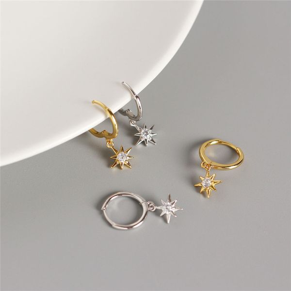 

februaryfrost brand designer new arrival 100% 925 sterling silver mini zircon star pendant small stud earrings for women ing, Golden;silver