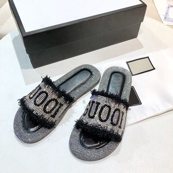 

summer diamond slippers for women wear 2020 new fashion versatile net red ins fashion flat bottom cool drag trend, Black