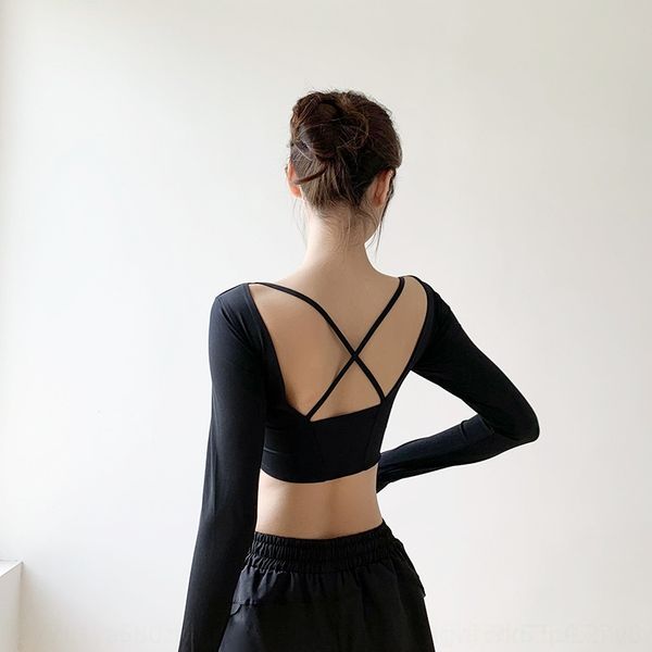 

eahft beautiful back chest elastic with sports pad summer tight slimming quick-drying fitness clothes coatyoga long-sleeved fitn