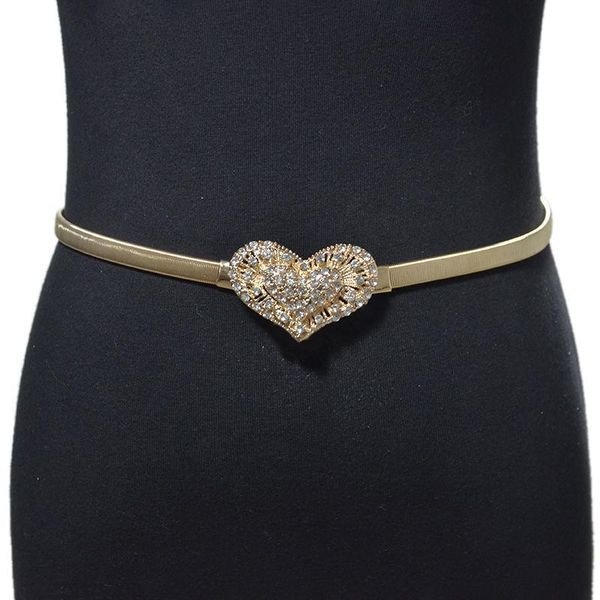 

womens elastic metal waist belts women silver gold chain belts female heart buckle for ladies dresses, Black;brown