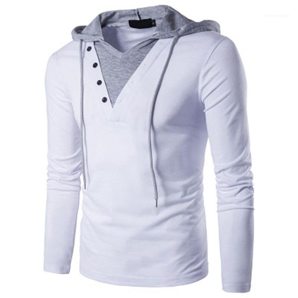 

loose simplicity mens splicing colors hoodies tshirt fashion trend long sleeve drawstring hooded sweatshirts male spring new casual, Black