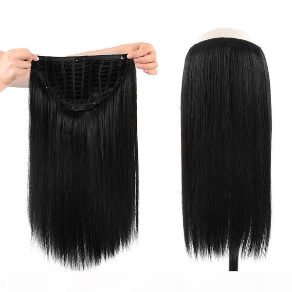 

8-24 inch half wig with clip in hair brazilian remy straight hair u part wig human 150% density pre plucked, Black;brown