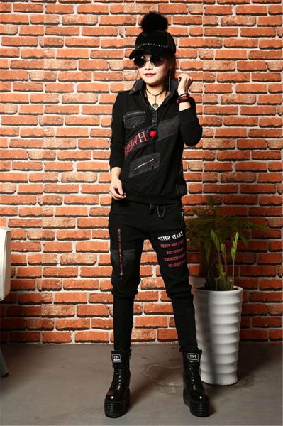 

12020 autumn spring new and personalized leisure suit western style trousers long sleeve t-shirt two piece women's fashion, Gray