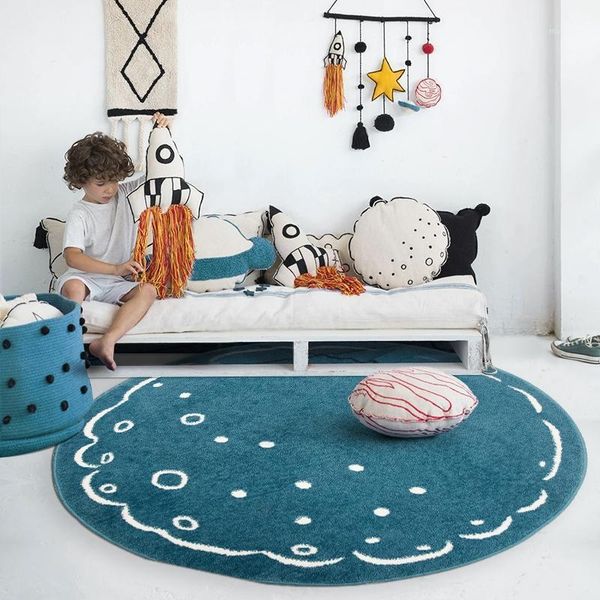 

carpets round shaped rainbow art area rug for children room, big size nordic style home decoration machine weaved bedside carpet1