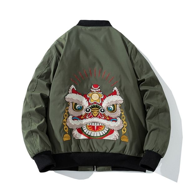 

2021 new winter men of chinese embroidery women lion baseball jacket retro streetwear outerwear male gsup, Black;brown