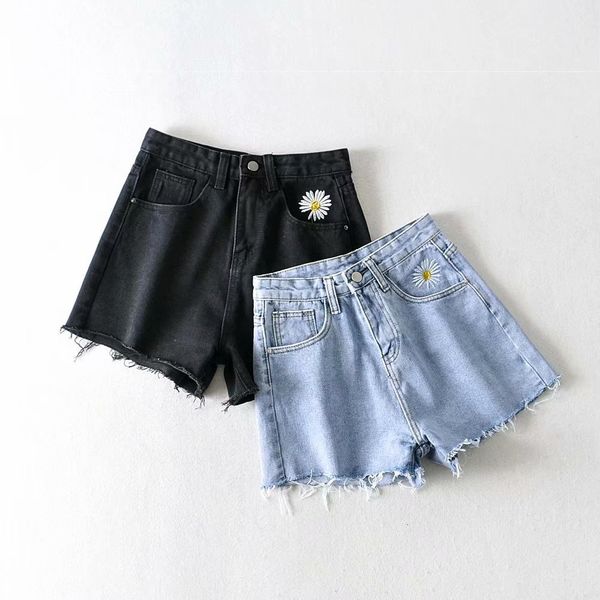 

spring new women's fashion chrysanthemum embroidery denim shorts k3731, Blue