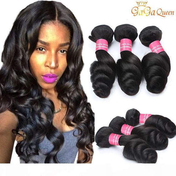 

wholesale 8a malaysian loose wave hair unprocessed human hair weave virgin malaysian loose hair extensions dyeable natural color, Black