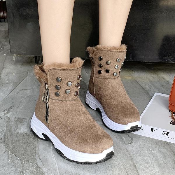 

size 36-40 flat platform boots women shoes 2020 comfortable round head snow boots woman casual keep warm ankle boot ladies shoes, Black