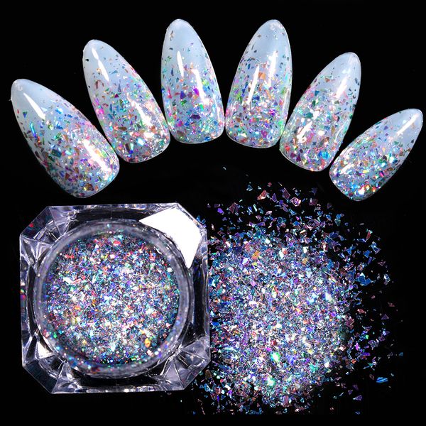 

1g glitter nail sequins holographics powder shining irregular 3d hexagon colorful sequins summer popular diy nail art decoration, Silver;gold