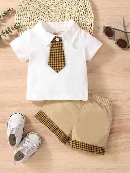 

baby gingham tie detail polo shirt & shorts she, White