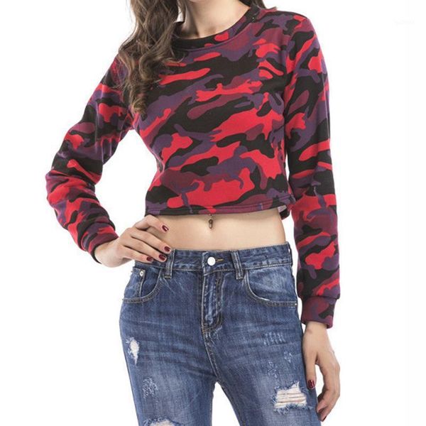 

spring autumn women sweatshirts hoodie crop camouflage long sleeve cropped sweatshirt hooded pullover ws6410v1, Black