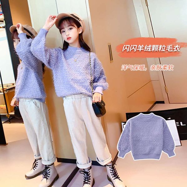 

spring and autumn new children's pullover 2020 girl's foreign sle glittering grain sweater bottom coat, Black