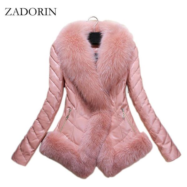 

new autumn winter women faux fur coat luxury leather down coat embroidery short black leather jacket manteau fourrure femme
