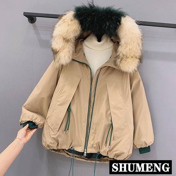 

women's down & parkas 2021 winter women style fashion long sleeve hooded cotton padded coat drawstring fur collar thick parka jacket, Black
