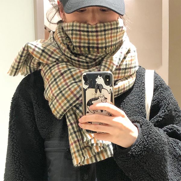 

2020 new plaid cashmere scarf shawl dual-purpose women autumn and winter korean version of versatile warm neck girl, Blue;gray