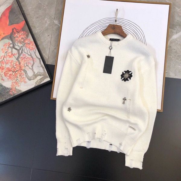 

2020 winter fashion brand new long sleeve sweater crosin hole cross leather embroidery men's and women's same, Black