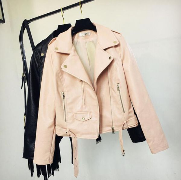 

women's leather & faux 2021 autumn winter pu jacket small jackets ladies short motorcycle leisure lapel slim coat, Black
