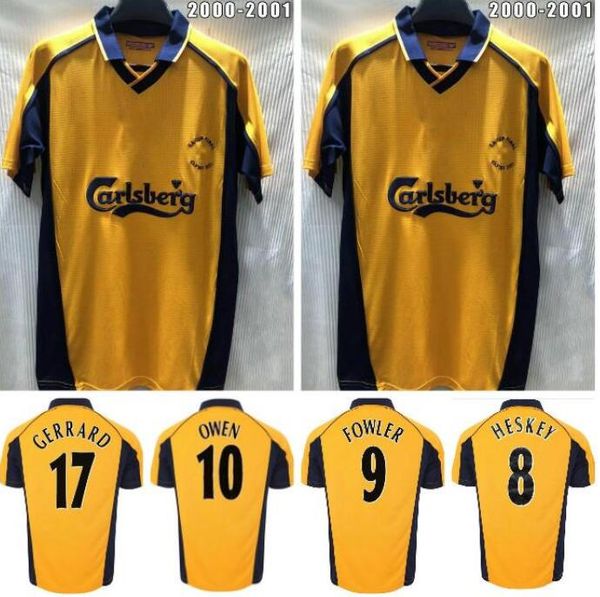 

retro soccer jerseys gerrard alonso owen cisse garcia finnan carragher final istanbul 2000 01 champion football shirt, Black;yellow