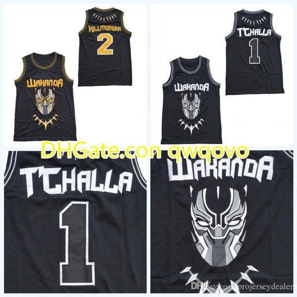 

wakanda 1 challa 2 hillmoager erik killmonger the black panther movie basketball jerseys double stitched name & number fast shipping, Black;red