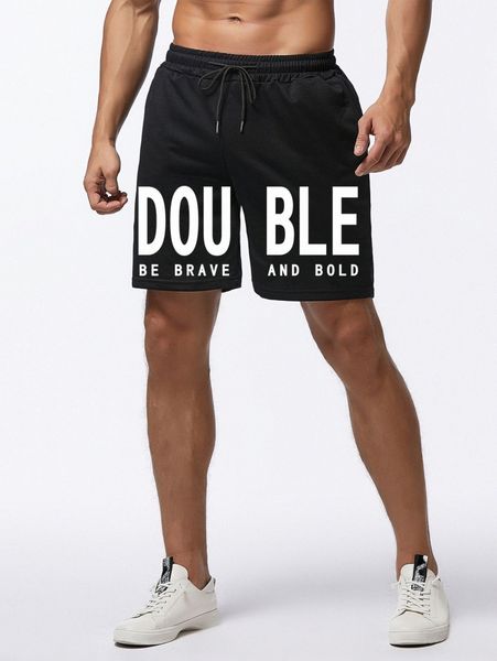 

men letter graphic drawstring shorts k43y#, Black