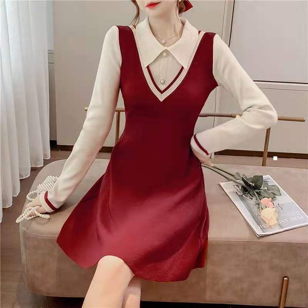 

new 2021 quente primavera das mulheres de manga vintage falso dois feminino collar babados vestidos apertados y279 aw9q k91i, Black;gray