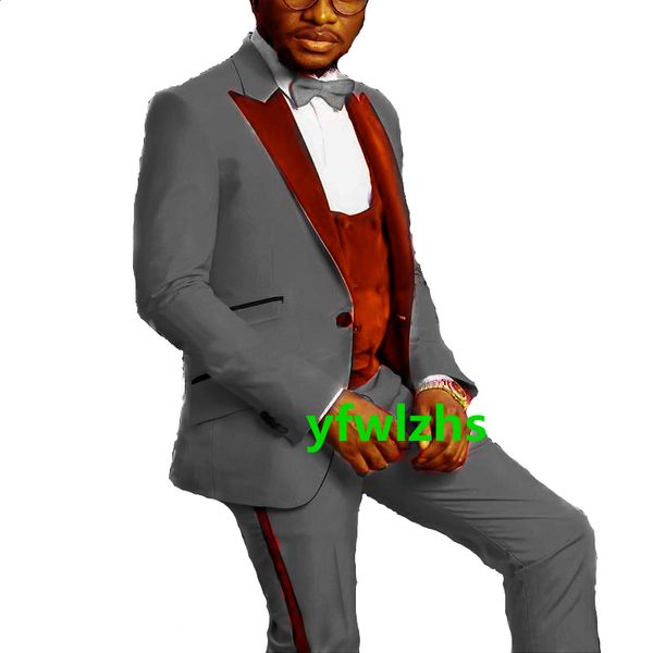 

new style one button handsome peak velveteen lapel groom tuxedos men suits wedding/prom/dinner man blazer(jacket+pants+tie+vest) w711, Black;gray