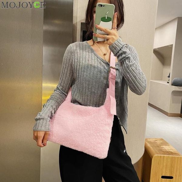 

fashion solid color crossbody bag women plush soft casual shoulder messenger fluffy female satchel handbag