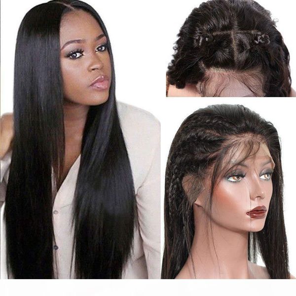 

360 full lace human hair wigs pre plucked straight and body wave virgin malaysian hair glueless 360 lace frontal human hair wig, Black;brown