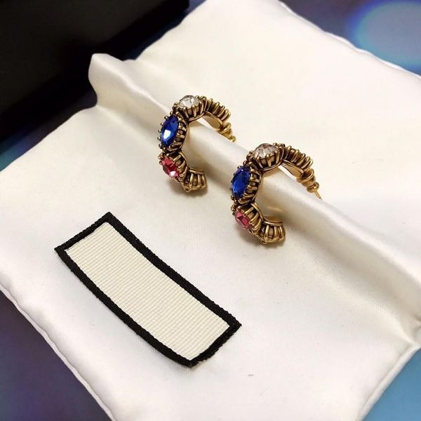 

europe and the united states new retro color diamond designer earrings luxury designer jewelry women earrings, Golden