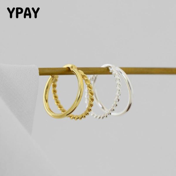 

hoop & huggie ypay 100% pure 925 sterling silver earrings for women korea ins double layers twisted circle earring fine jewelry yme695, Golden;silver