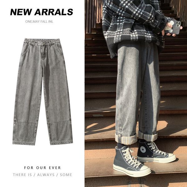 

brim 2021 men's pants spring and winter new thin flanging chess buckle jeans fashion young clothes 1ztq, Blue