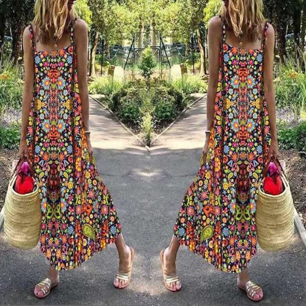 

2020 summer women's printed suspender drs, Black;gray