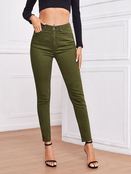 

slant pocket skinny jeans 72kv#, Blue