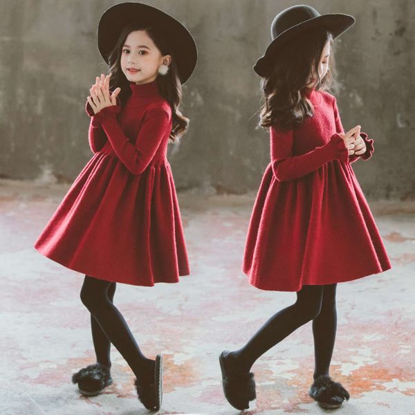 

autumn children's clothing drs plush sweater winter 2020 new girls' knitting net red princs skirt, Red;yellow