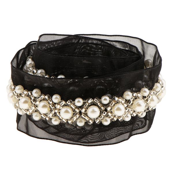 

1yard pearl бисера вышивка mesh кружевной отделкой ленты для шитья свадебные платья украшения черный