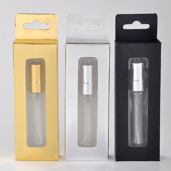 100 pçs / lote 5 ml frasco de pulverizador transparente garrafas de perfume de vidro vazio amostra frascos de frascos com caixa de varejo