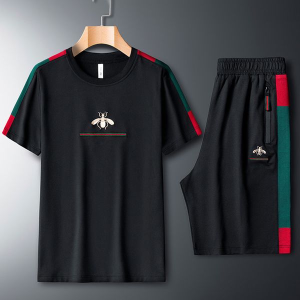 

2021 new male embroidered with of two fitness pieces sports short sleeve suit t-shirt shorts 2 piece together 9g9m, Gray