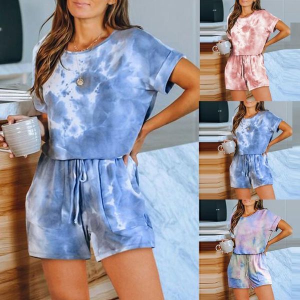 

women tie dye print playsuit o neck short sleeve bodycon short jumpsuit overalls night club tracksuit party romper playsuit, Black;white