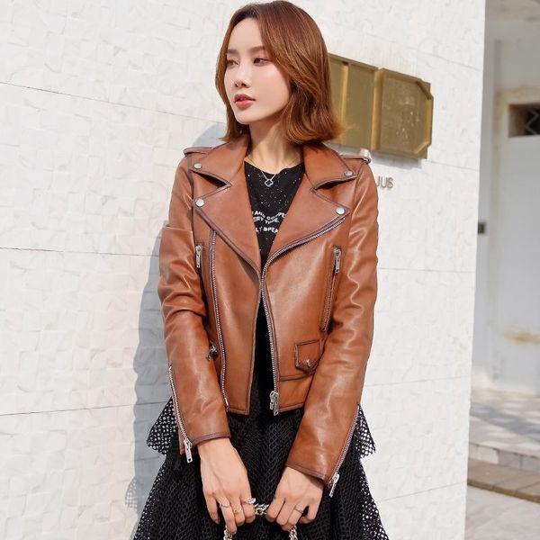 

real sheepskin coat women motorcycle woman jacket 100% leather jacket women korean autumn clothes bomber wpy2424, Black