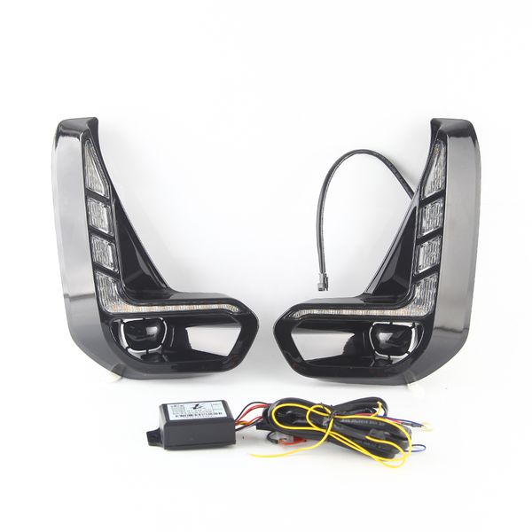 

car led daytime running lights case for hilux revo rocco z double cab 2020+, white fonrt bumper scanning drl + streamer yellow turn signals