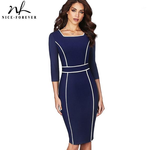 

nice-forever vintage elegant patchwork office vestidos business party bodycon women pencil dress b5511, Black;gray