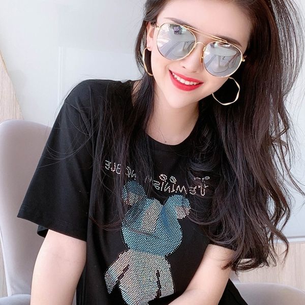 

lwd3r fengwu дорожные 2020 новый медведь горячий дрель черный и top шелк футболки футболка белый короткий рукав шелк женщины летом случайные, White