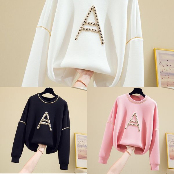 

autumn 2020 new fashion round neck pullover large size pullover sweater letter printed women's sweater jjn7f, Black