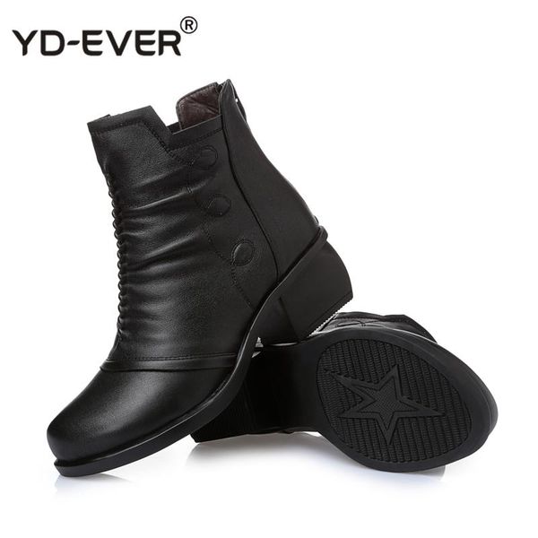 

new arrivals autumn winter women ankle boots genuine leather short booties large size boots women with fur shoes, Black