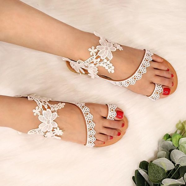 

summer beach woman sandals lace plus size flat heel fashion open toe flower sandals back strap leisure solid color female shoes1, Black